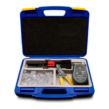 Jewell Instruments Paper Triplett High-Speed, Pass-Thru RJ45 Tool Kit w/ Crimp Tool, Connectors, Wire Cutter, Cable Testers HS-TK